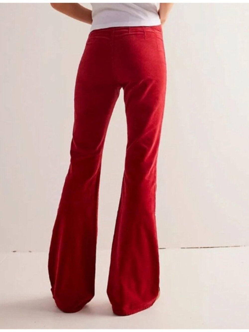 Free People Womens Red Jayde Cord Corduroy Flare Pants Size 26 High Waist Boho